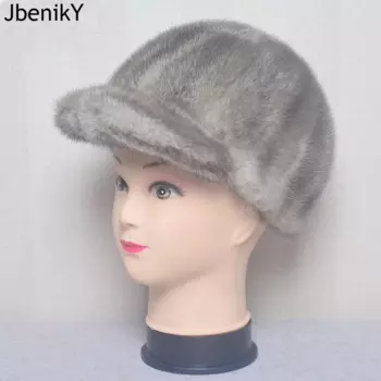 Бейсболка с натуральным мехом норки для мужчин и женщин, теплая плоская шапка, уличная Кепка в стиле хип-хоп, серого цвета, на зиму