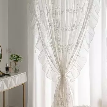 Белая льняная прозрачная вышитая тюль-занавеска для девочки, принцессы, спальни, французского романтического кружева с оборками, вуаль, украшение окна, драпировка