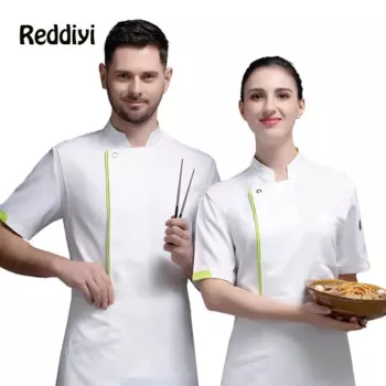 Белая тонкая куртка шеф-повара, форма для ресторана, готовки, гостиницы, дышащая кухня, летняя кофейня, мужские комбинезоны с коротким рукавом