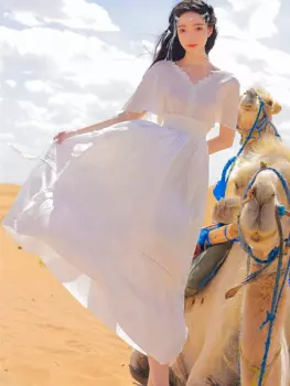 Белое элегантное шикарное платье-макси Khalee Yose, шифоновое летнее женское платье на шнуровке с открытой спиной в стиле бохо, праздничное пляжное платье с расклешенными рукавами