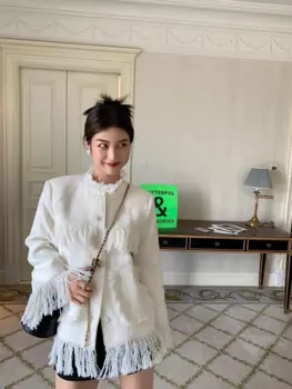 Белое ароматное пальто с кисточками, женское весеннее пальто 2024, новая тенденция, длинная женская куртка, свободная