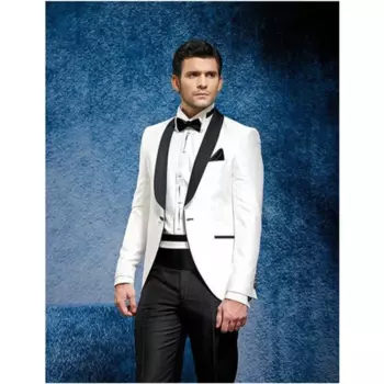 Белое пальто с черными брюками, юбка для вечеринки, выпускной, итальянские стильные свадебные Мужские костюмы (пиджак + брюки + галстук)