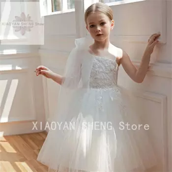 Белое платье принцессы для девочки, свадебное платье на день рождения, танцевальное милое платье для девочки с цветами, детское кружевное Пышное Платье