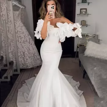 Белое свадебное платье-Русалка с открытыми плечами, в стиле бохо