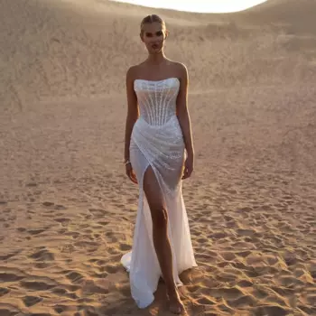 Белое свадебное платье с юбкой-годе, в стиле бохо