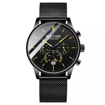 BELUSHI крутые Ультратонкие мужские часы Роскошные многофункциональные Секундомер Календарь светящиеся мужские часы водонепроницаемый сетчатый ремешок Reloj Hombr