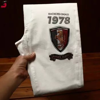 Белые джинсы мужские модные вышитые джинсовые модные высококачественные Доступные Роскошные Стрейчевые зауженные брюки с принтом