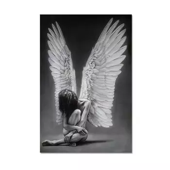 Белые плакаты на холсте с крыльями ангела WJWANG