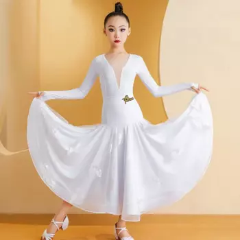 Белый костюм для бальных танцев, костюм для соревнований, стандартная современная женская одежда, платье для вальса, детский танцевальный костюм VDL1866