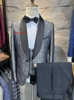 Белый приталенный мужской костюм для бойфренда, 3-х предметный смокинг жениха на заказ с зубчатыми лацканами, мужской модный костюм, пиджак, жилет с брюками