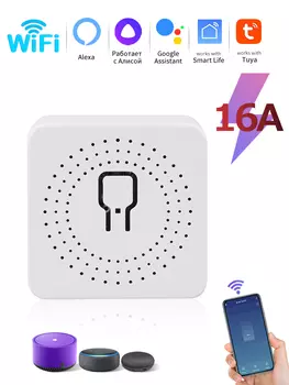 Белый умный выключатель Mini Tuya Wi-Fi 20А 16А