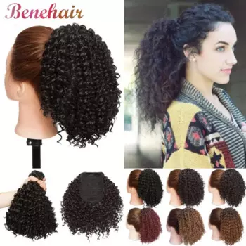 BENEHAIR затягивающийся афро кудрявый хвостик короткий обруч синтетический зажим в хвостик накладные волосы для наращивания Афро-американский