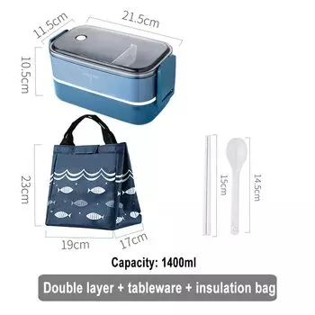 Бенто-бокс из пшеничной соломы синий/красный