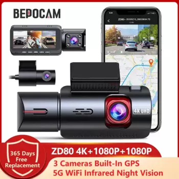 BEPOCAM ZD80 4K + 1080P + 1080P Видеорегистратор 3 камеры Встроенный GPS-трекер 5G Wi-Fi Инфракрасный автомобильный видеорегистратор ночного видения Автомобильный видеорегистратор Видеорегистратор