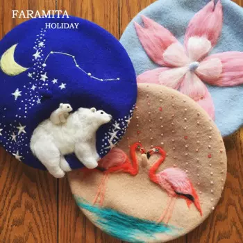 Берет художника Faramita Женский, праздничный берет из 100% шерсти, с фламинго, белым медведем, ручной работы, с лозой, оригинальный дизайн