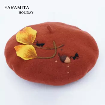 Береты Faramita женские с 3D листьями, праздничный берет для маленьких муравьев, ручной берет из 100% шерсти, Детские Весенние шапки художника