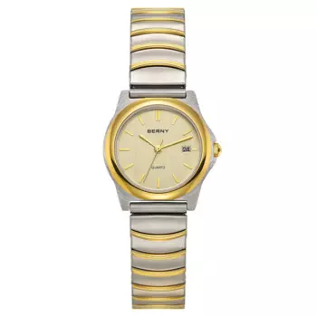 BERNY Золотые женские часы, модные наручные часы с расширительным ремешком, 3 атм, латунные кварцевые, уютные женские часы с ремешком из нержавеющей стали