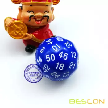 Bescon многогранные игральные кости с 50 сторон, D50 die, D50 игральные кости, 50 боковых костей, 50 боковых кубиков синего цвета