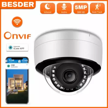 BESDER 5MP 3MP HD H.265 Аудио IP-камера Инфракрасная камера ночного видения 2,8 мм Широкоугольная 48V Купольная камера видеонаблюдения с поддержкой POE