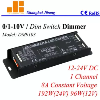 Бесплатная доставка; 0-10V диммеры для светодиодной ленты, 1ch драйвер pwm, 0-10В СИД драйвер с сенсорным экраном dim управления, 1 канал/12V-24V/8A/192W pn:DM9103
