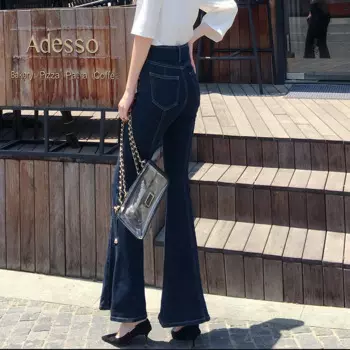 Бесплатная доставка 2021 длинные джинсы с высокой талией для женщин расклешенные брюки размера плюс 25-30 джинсовые женские осенние и весенние Стрейчевые брюки