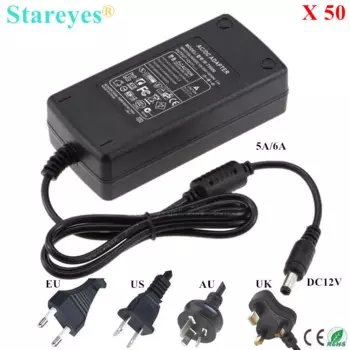 Бесплатная доставка, 50 шт., внешний источник питания для 12 В постоянного тока, 5 А, 6 А, адаптер питания для ЕС, США, Австралии, Великобритании, зарядное устройство, трансформаторы для светодиодной ленты