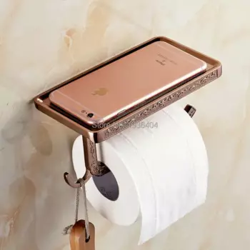 Бесплатная доставка, держатель для туалетной бумаги, розовое золото, отделка, резьба, стойка для телефона, настенный держатель для туалетной бумаги с крючком PH220
