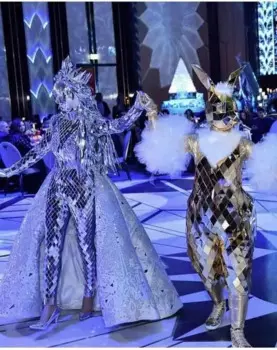 Бесплатная доставка для мужчин и женщин, вечеринка, музыкальный фестиваль, парад, стеклянная одежда, мужской костюм, сценическое шоу, блестящий зеркальный костюм