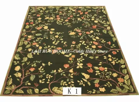 Бесплатная доставка, ковры Aubusson 9 'x 12', большие коврики черного цвета с цветами, ковры в французском стиле Aubusson