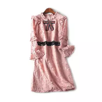 Бесплатная доставка; милое розовое кружевное платье с бантом