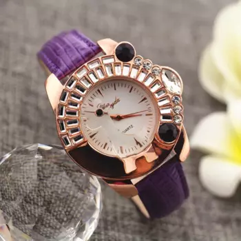 Бесплатная доставка! Высококачественный кожаный чехол, украшенный кристаллами животного, модные женские кварцевые часы Gerryda с кристаллами