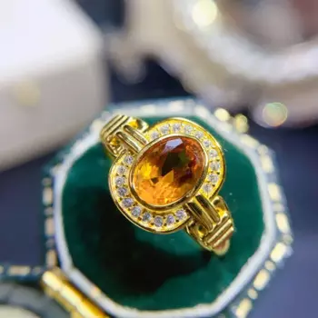 Бесплатная доставка, женское Винтажное кольцо из натурального цитрина