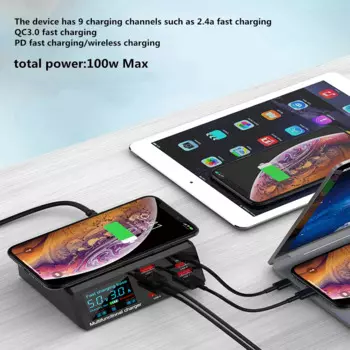 Беспроводная док-станция Usb 100 Вт, 18 Вт, Pd QC3.0, интеллектуальная быстрая станция со светодиодным дисплеем, 8 Usb-портов для Samsung, Huawei, Iphone