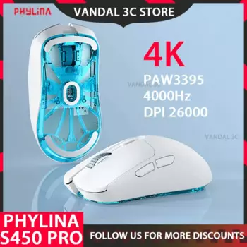 Беспроводная игровая мышь Phylina S450 Paw3395, 26000dpi, Ультралегкая, 56g, программируемая, 2,4g, Usb-c, 6 кнопок