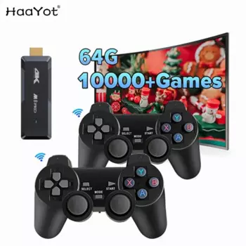 Беспроводная игровая Ретро консоль HaaYot, подключи и играй, видеоигра, 4K 10000 + игры, встроенные 9 классических эмульаторов 64 ГБ для ТВ