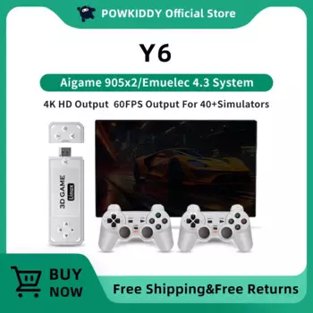 Беспроводная игровая ТВ-приставка Powkiddy Y6 2,4G, семейная портативная игровая консоль PS1 в стиле ретро, 4K HD, поддержка мультиплеера, 10000 игр