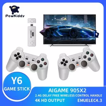 Беспроводная игровая ТВ-приставка Powkiddy Y6, 4K, семейная портативная игровая консоль PS1 в стиле ретро, HD, поддержка мультиплеера, 10000 игр