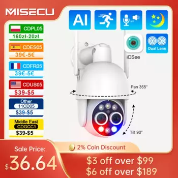 Беспроводная IP-камера MISECU, 8 Мп, 4K, 2,8 + 12 мм, с двойным объективом