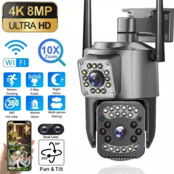 Беспроводная IP-камера видеонаблюдения с двумя объективами, 4K, 8 МП
