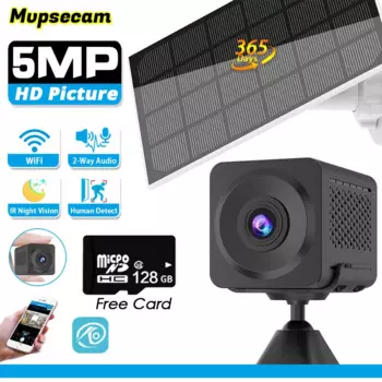 Беспроводная IP-камера видеонаблюдения с солнечной панелью, 5 Мп