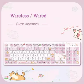 Беспроводная клавиатура, 104 клавиши, фиолетовая кавайная клавиатура с милым мультяшным котом, компьютерная игровая клавиатура для девочек, игровая Бесшумная Проводная клавиатура с розовой клавиатурой для ПК