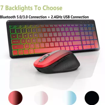 Беспроводная клавиатура и мышь с подсветкой, 2,4 ГГц, USB, Bluetooth 5,0/