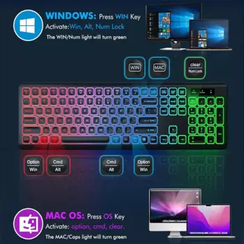 Беспроводная клавиатура и мышь с подсветкой, USB/Type C перезаряжаемая беспроводная клавиатура, беспроводная клавиатура с подсветкой для Windows,Mac