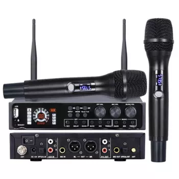 Беспроводная микрофонная система, одиночный беспроводной микрофон, UHF, профессиональный динамический микрофон, черный металл для караоке, домашней церкви