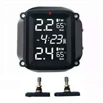 Беспроводная система контроля давления в шинах мотоцикла TPMS, 2 шт., внешний датчик, ЖК-дисплей времени, монитор температуры в шинах, сигнализация