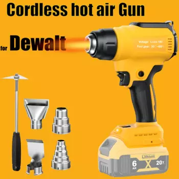 Беспроводная тепловая пушка для батареи Dewalt 20 В, паяльная пушка с быстрым нагревом 350 Вт, температура воздуха 30 -550 с 4 насадками для поделок своими руками, термоусадочная трубка