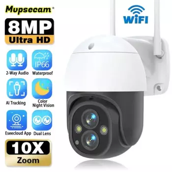 Беспроводная уличная камера видеонаблюдения, 8 Мп, Wi-Fi, 4K, 10-кратный зум, двойной объектив