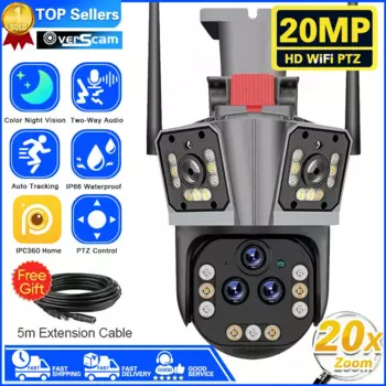 Беспроводная уличная камера видеонаблюдения, HD, 5 линз, 20 МП, зум 20X, Wi-Fi