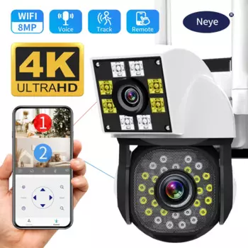 Беспроводная Wi-Fi камера Neye 8 МП/4K, 1080P, двойной объектив, двойной экран, наружная IP-камера с панорамированием и наклоном, камера видеонаблюдения с двойным объективом, камера безопасности