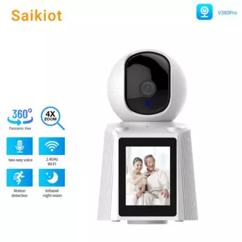 Беспроводная видеоняня Saikiot V380 Pro, 2 Мп, 1080P, с 3-дюймовым экраном, автослежением, 360 дюйма, Wi-Fi, PTZ
